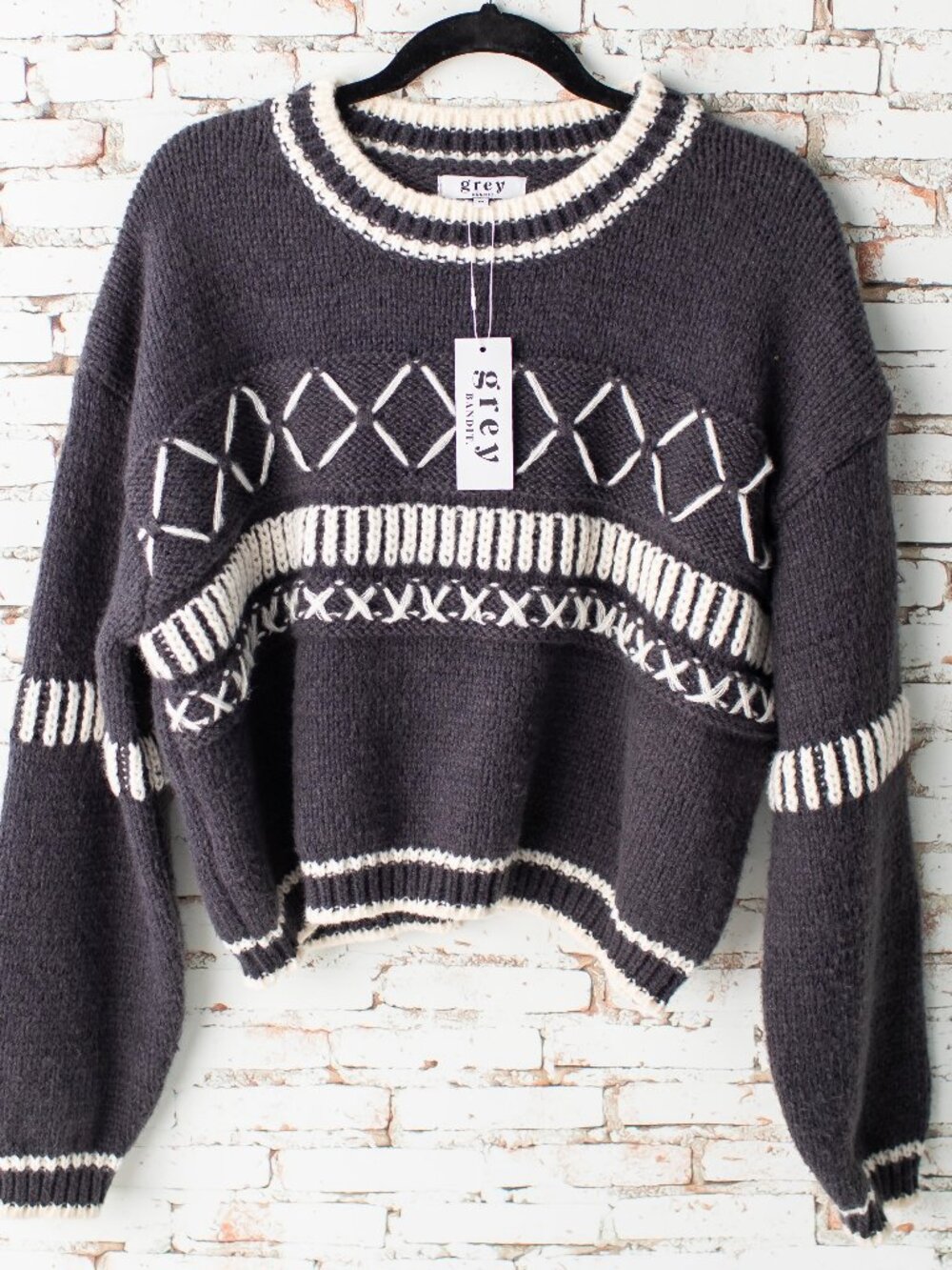 NEW Grey Bandit Anthropologie Women's M Chunky Knit Sweater Gray Cream Oversized